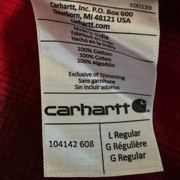 Carhartt Mens Button Up Down LS Long Sleeves Flannel Shirt Red larger - Picture 5 of 5